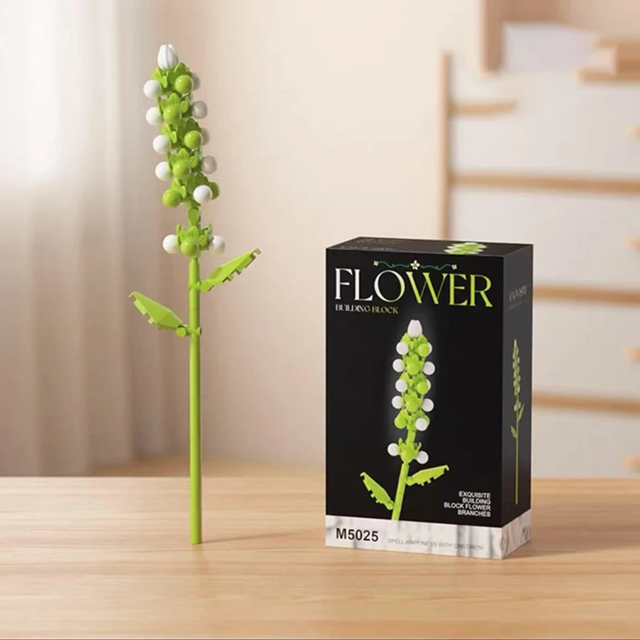 Four building block flowers form a group. Roses, hibiscus, tulips building blocks flowers. Beautiful desktop decorations,gifts.