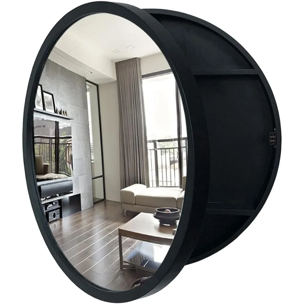 

Bathroom Mirror Cabinet Round Wall Cabinet with Mirror Door - Living Room Bedroom Dressing Table Storage Cabinet