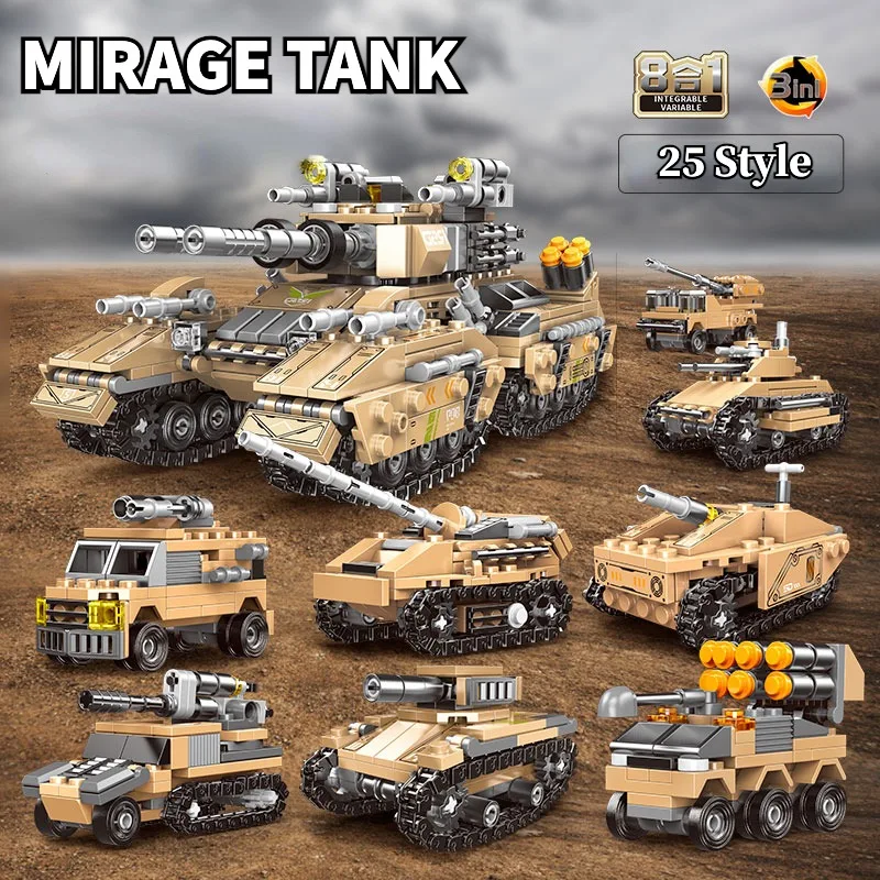 

WW2 Military Vehicle Tank Building Blocks 8in1 Airplane Truck Model DIY Bricks Kids Construction Toys Birthday Gift for Kids