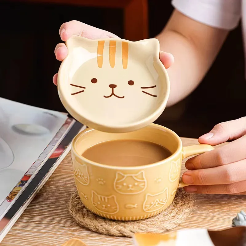 1PC Cartoon Animal Ceramic Coffee Cup Kids Gift with Lid Mug Couple Coffee Cup Breakfast Milk Mug Porcelain Home Kitchenware