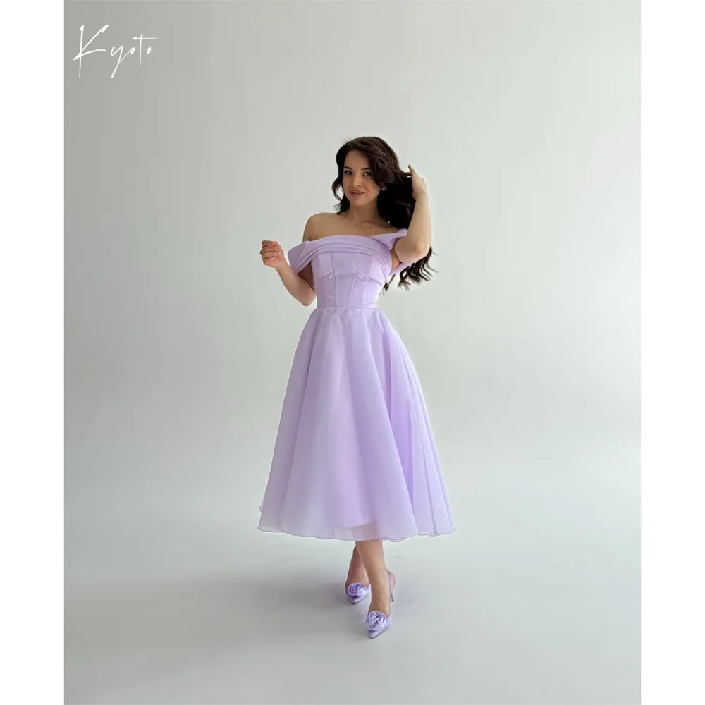 

Kyoto Purple Off Shoulder A-line Bridesmaid dresses Ankle-Length Customized فساتين سهرات Pleated vestido de gala noche mujer