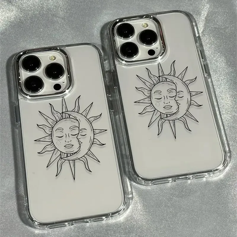 Simple Sun Moon Transparent Phone Case For IPhone 17 16 15 14 13 12 11 Pro Max X XR XS 8 7 Plus SE2 16E Silicone Soft Cover