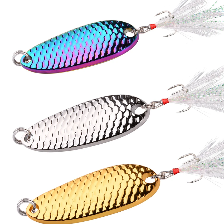 Colorful  Gold  Silver Metal Spoon7.5g 10g  15g 20g Fishing Hard Bait Lure Scale Pattern  Fishing Lure Pesca Bass Pike Trout