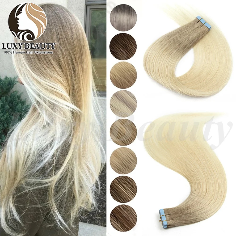 Highlights Blonde Tape in Hair Extensions Human Hair Straight Black Brown Seamless PU Skin Weft Tape In Hair Extensions 20PCS