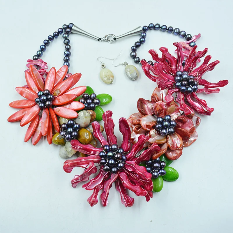 N-2017-5-12-11-30 Classic romantic Africa shell flower necklace 20\