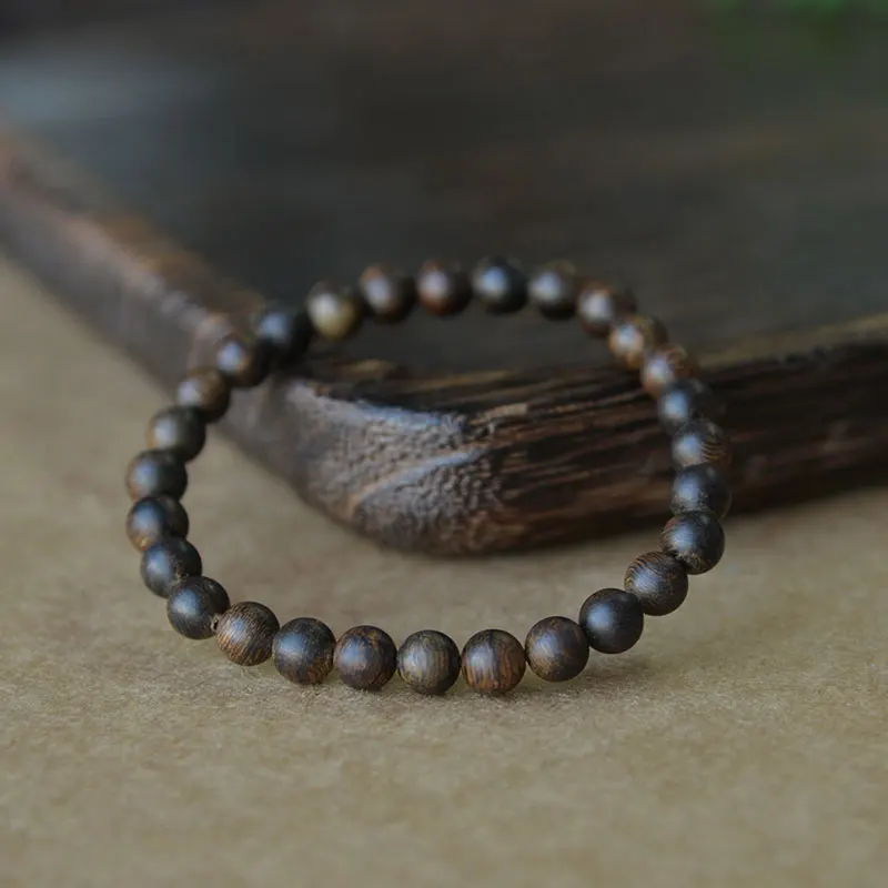 Bracelet Natural Solid Wood Solid Color Couple Model Hand Carved Small Size 6mm round Beads Exquisite Aroma Unisex Simple Retro