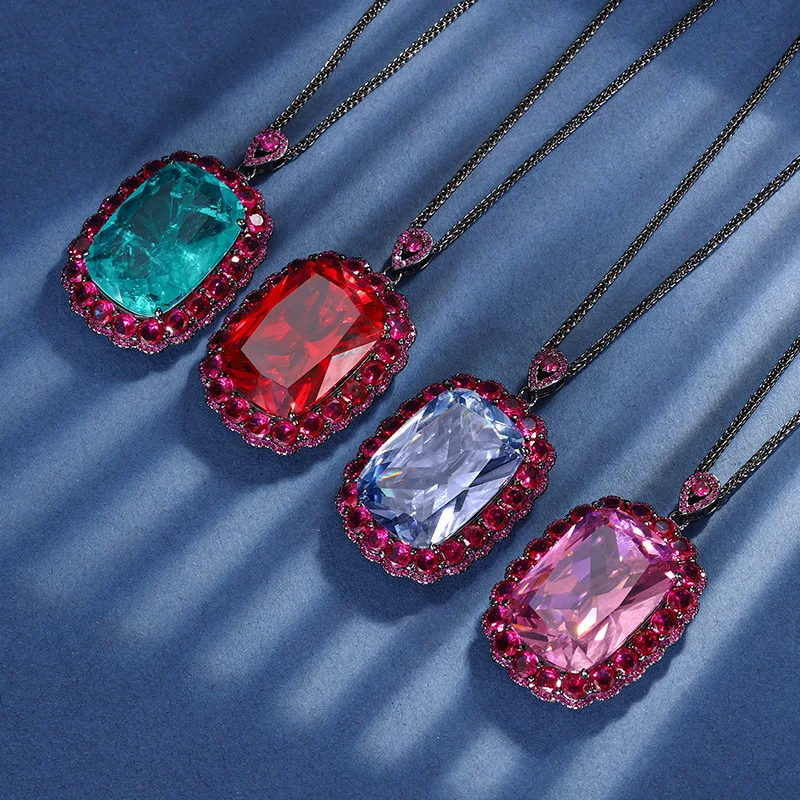 New Gold-Plated Jewelry European and American Style Real Color Red Corundum Pendant Necklace Stone20*28