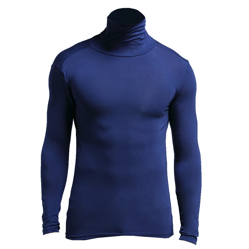 Men's Thermal Underwear, Mid-High Collar, Lapel, Autumn Clothing, Thin Design, Modal Autumn and Winter Long-Sleeved Base Shirt, S