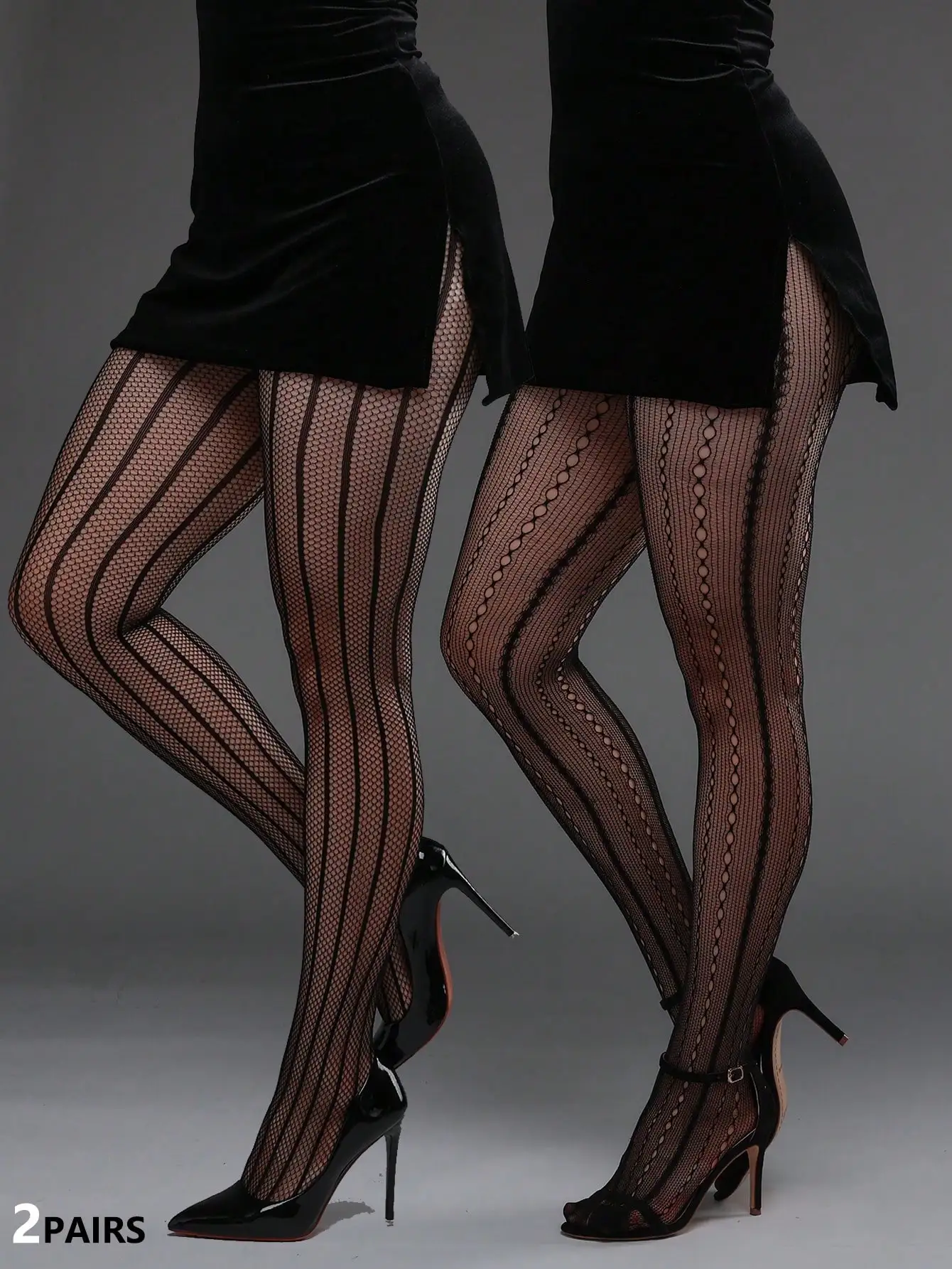 

2 пары готических колготок больших размеров в сеточку с вертикальными полосками, сексуальные чулки в стиле Y2K для костюма на Хэллоуин