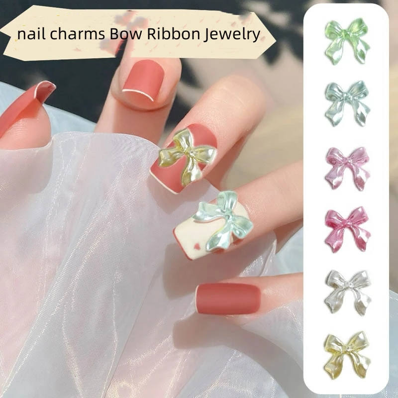 20 adet inci renk şerit yay tırnak takılar parçaları Kawaii pembe beyaz yaylar Nail Art dekorasyon aksesuarları Nail Art tasarım malzemeleri