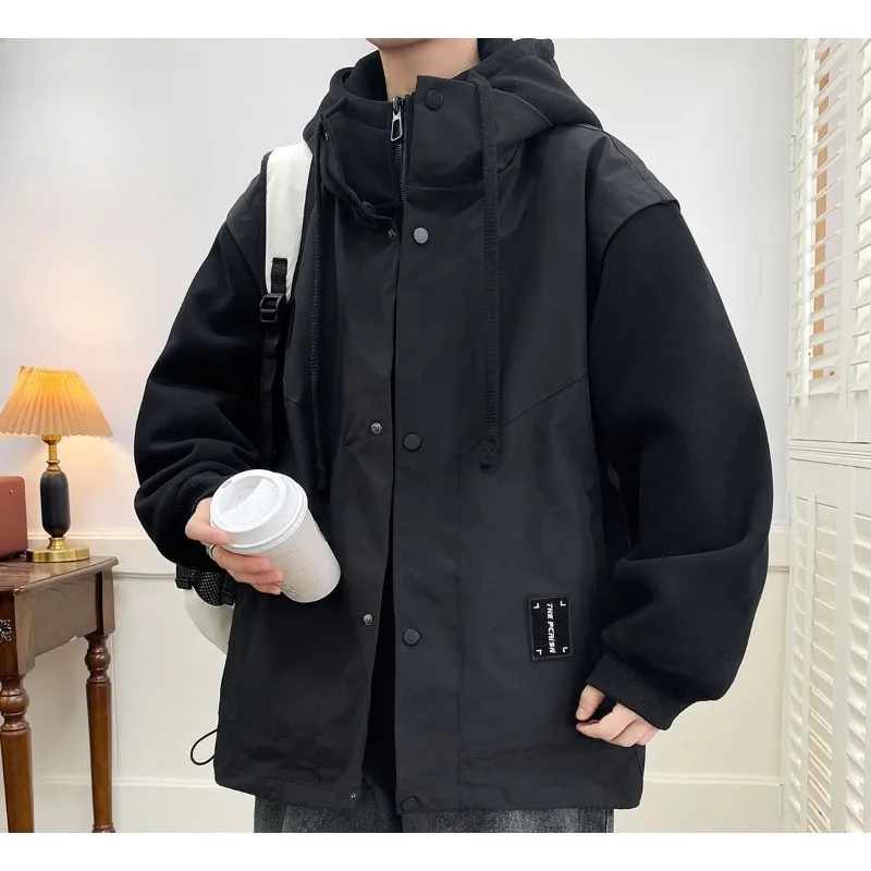 High-end Short Hooded Vacation Two Warm Coats Winter Style To Overcome Fashion Warm Outerwear Men's Thickened Winter New Bread