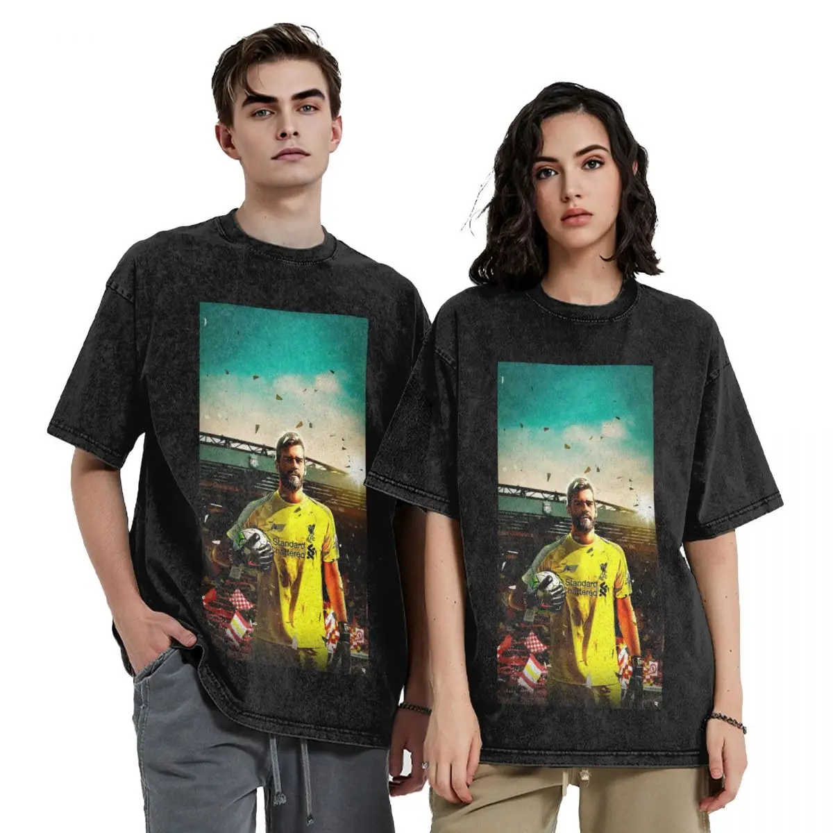 Alisson Becker Wallpaper Hip Hop Short Sleeve T-Shirts Washed Tops Tees Streetwear T Shirt Cotton for Men woman