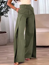 Women's Pants Spring Autumn Casual Bottom High Waist Overlap Asymmetrical Wide Leg Pants Elegant Solid Female Y2k Trousers