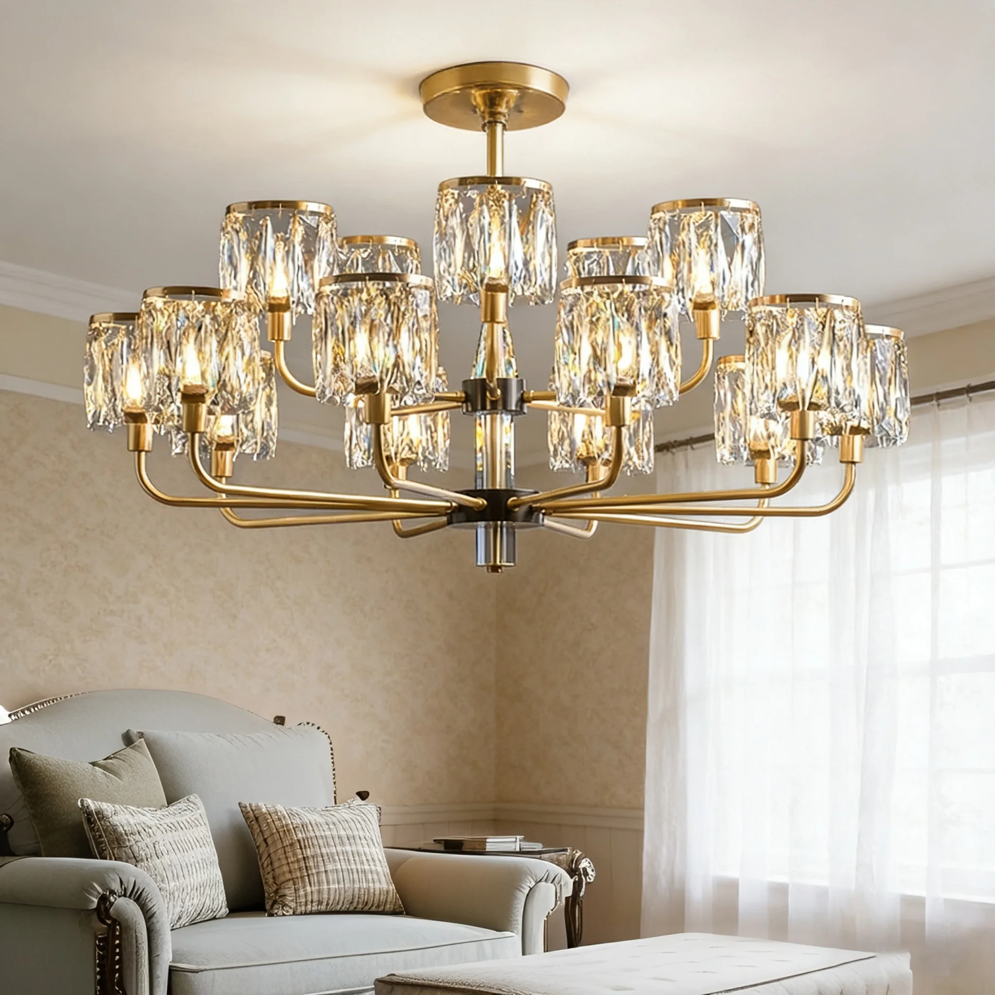 

Aipaite Modern Gold Crystal Lustre Pendant Lamp with Dimmable Light for Dining Room, Living Room & Ceiling