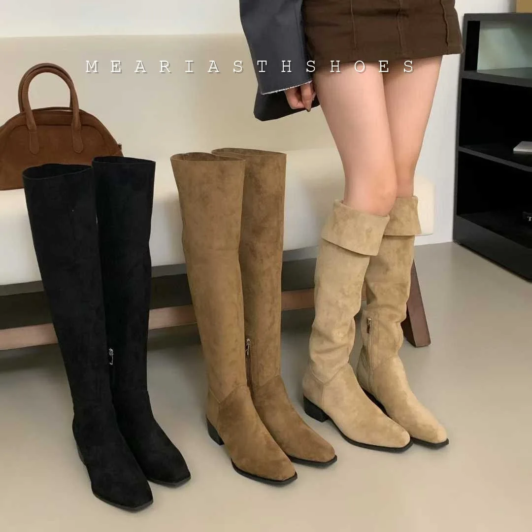 Women Knight Boots 2026 Autumn Winter New Retro Over The Knee Boots Women's Chunky Heel Western Cowboy Slouchy Riding Boots