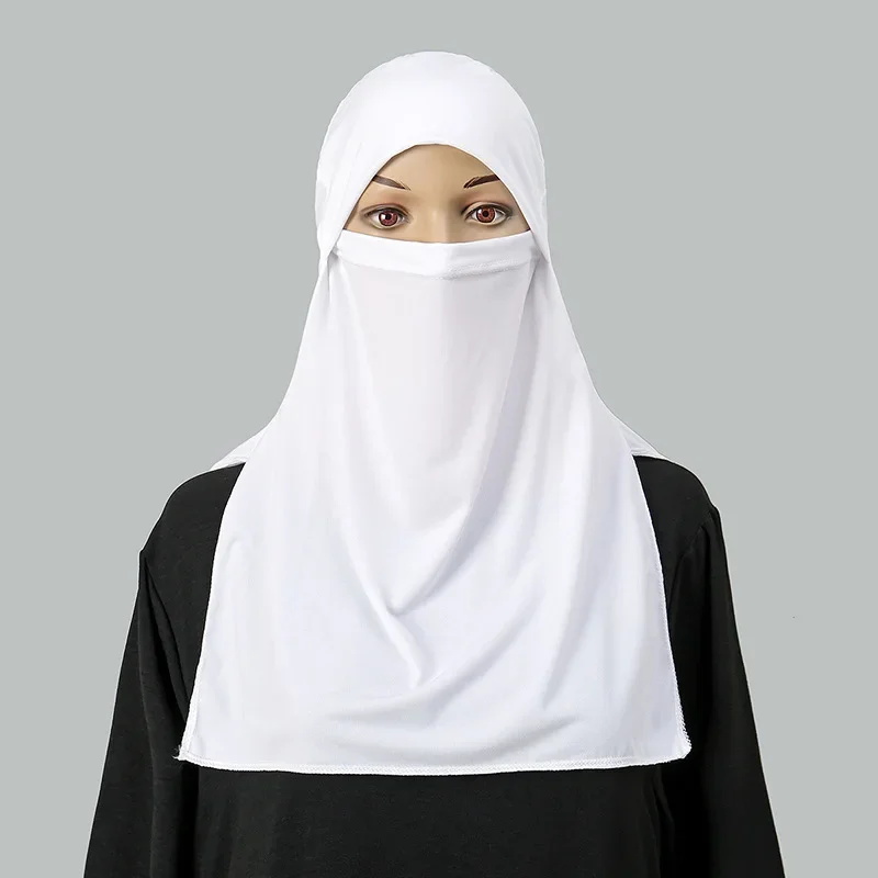 

Plain Niqab Tie back Face Cover Muslim Women Prayer Veil Breathable Single Layer Burqa Modest Islamic Traditional Hijab