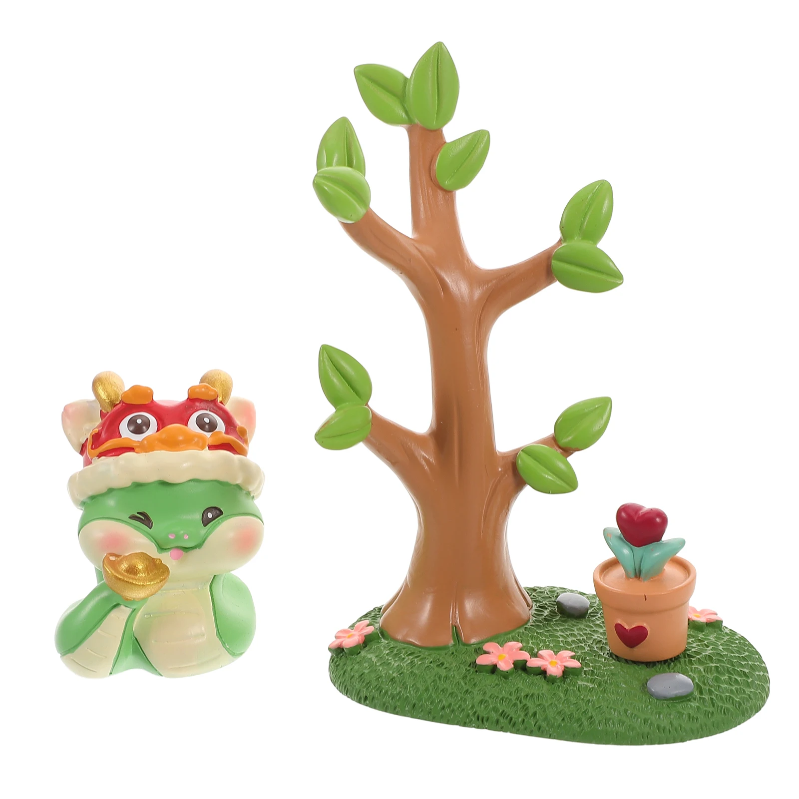 

1 set Car Resin Snake Dashboard Decor Resin Snake Lucky Tree Cartoon Figurine Home Office Decoration Mini Sculpture