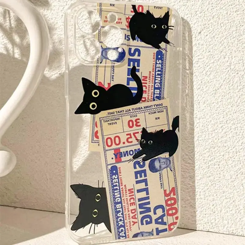 Doodle Angry Cat Clear Case For Samsung A73 A72 A71 A55 A52 A51 A50 A35 A33 A32 A31 A30 A24 A23 A22 A13 A12 A05 5G Fundas Cover