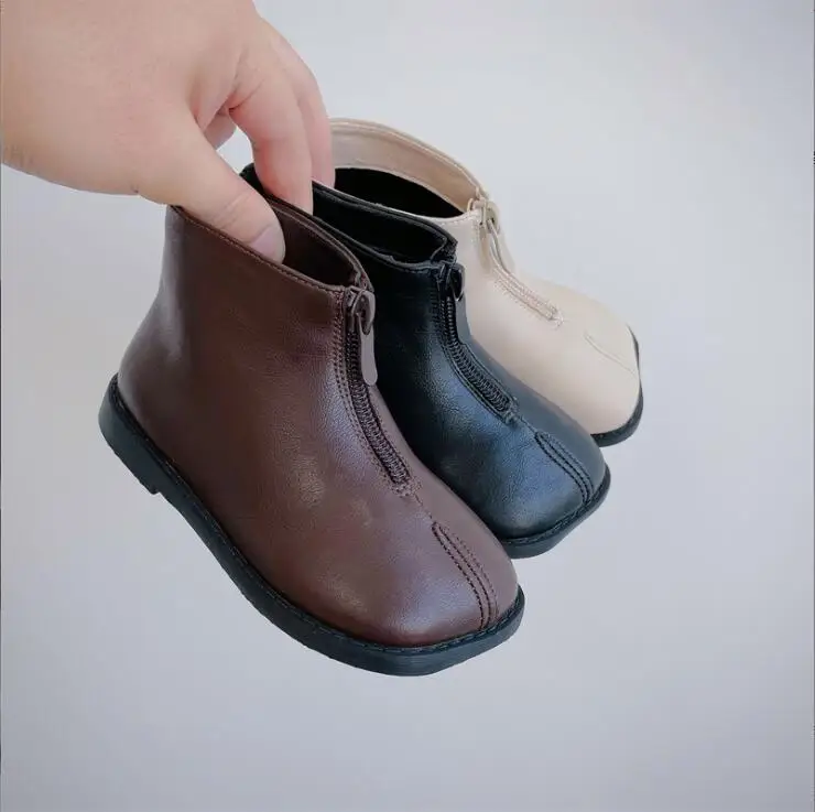 Bottes en Cuir group pour Fille, Chaussures Blanches à la Mode, Décontractées, à Talons Plats, de Rinçage, 21 à 36, pour Automne et Hiver