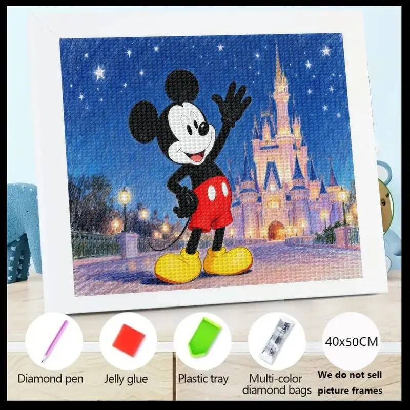

1PC Disney Mickey Mouse & Magical Castle 5D Diamond Painting Kit, Full Drill DIY Sparkling Crystal Art Set 40x50CM, Charming Car