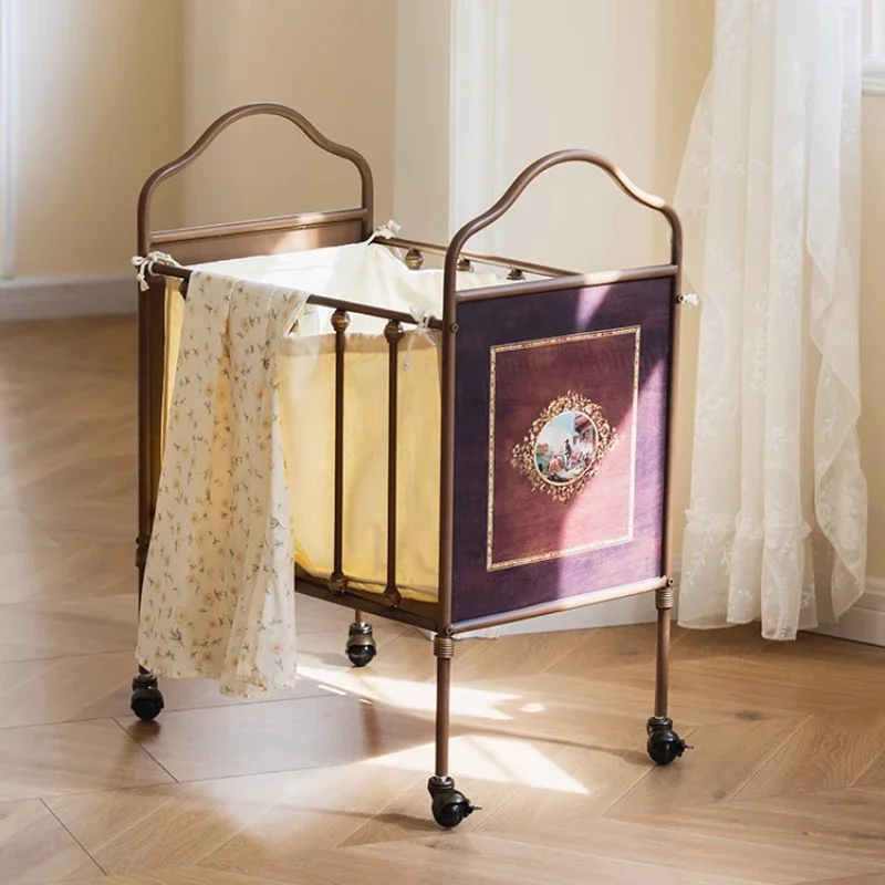 

Retro home light luxury removable dirty clothes basket bedroom household clothes plush toys storage basket rack cart