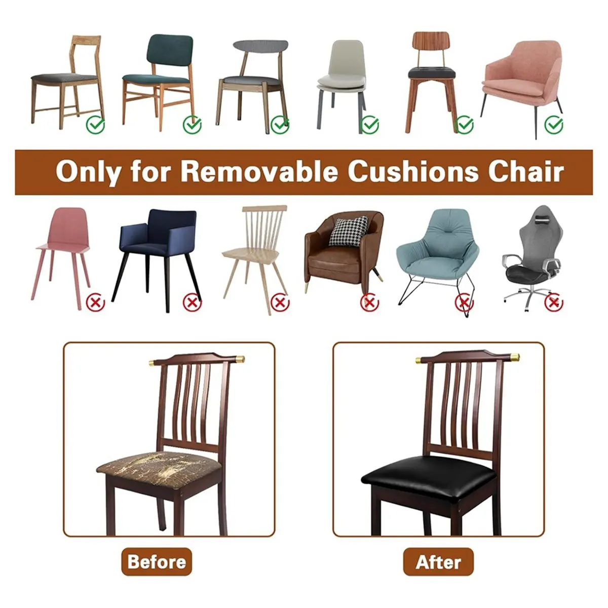 INABEZ 4 Pcs Seat Covers for Dining Chairs Waterproof Chair Seat Covers Set Oilproof & Wipeable Kitchen Chair Seat Protector
