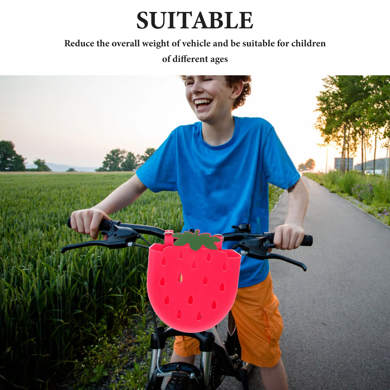 2Pcs 자전거 바구니 자전거 스쿠터 삼륜차를위한 귀여운 딸기 모양의 과일 디자인 경량 내구성 플라스틱 안정적