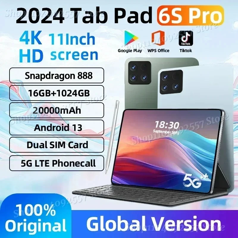 2024 globale Version Original Pad 6s Pro Android 14 Tablet PC 11 Zoll HD 4k 16GB 1TB 20000mAh 5g Dual Sim Bluetooth WLAN GPS Tablet