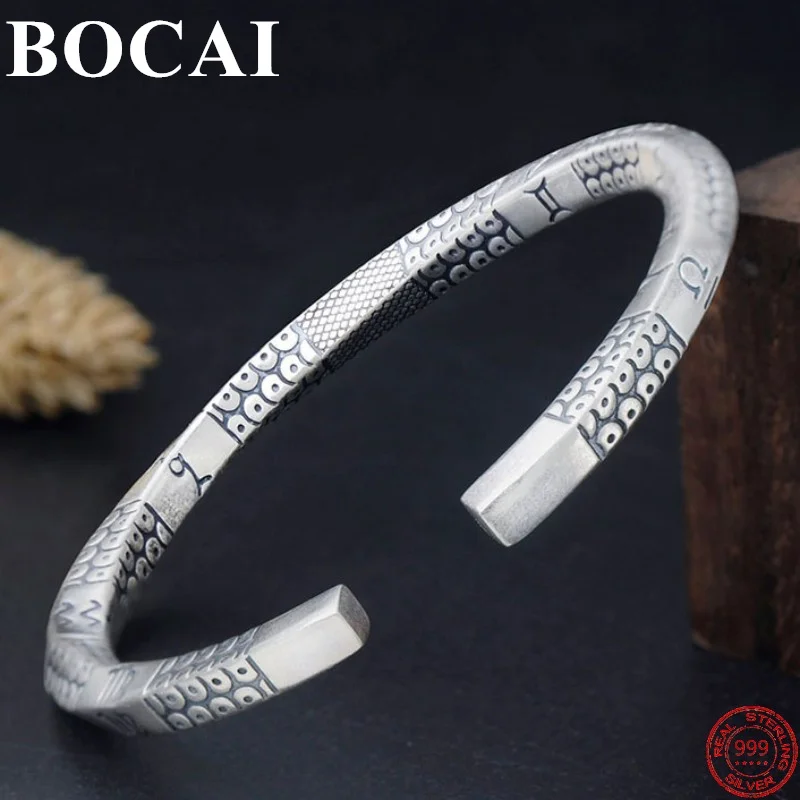 

BOCAI S999 Sterling Silver Bracelets for Women New Popular Retro Totem Square Twist Bangle Argentum Jewelry Free Shipping