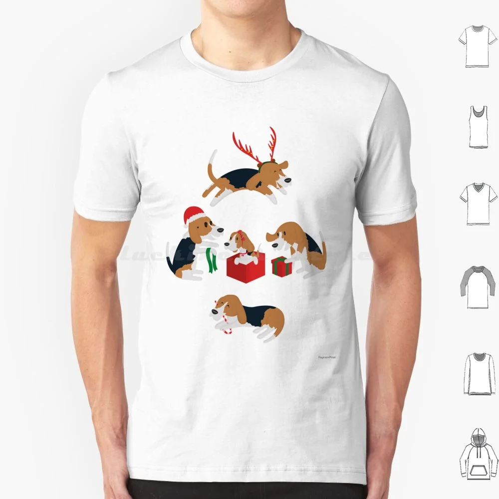 Beagle Navidad camiseta tamaño grande 100% algodón perro perros animales Beagle Navidad Woof festivo perro amante