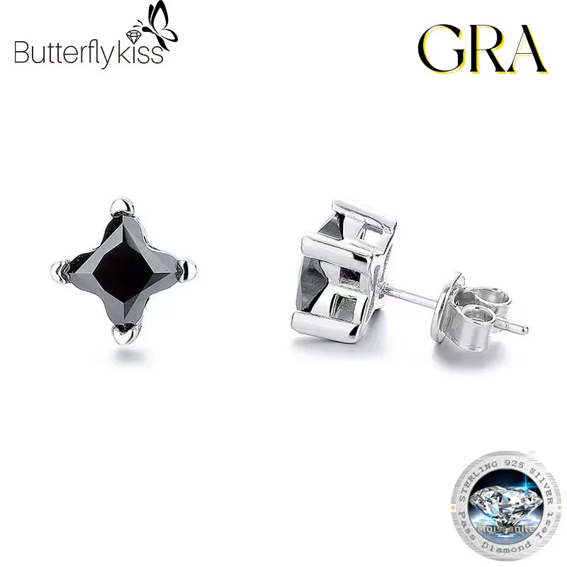 

Butterflykiss Fashion Trendy Classic 925 Silver Moissanite Black Irregular Clover Earring For Women Accessories Jewelry Gift