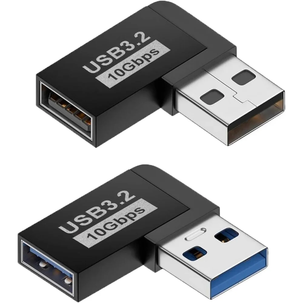 2PCS USB 3.2 Gen2 10Gbps 90 Degree Left Right Angle USB-A Male to Female Adapter L Shape USB Extender Connector for Laptop