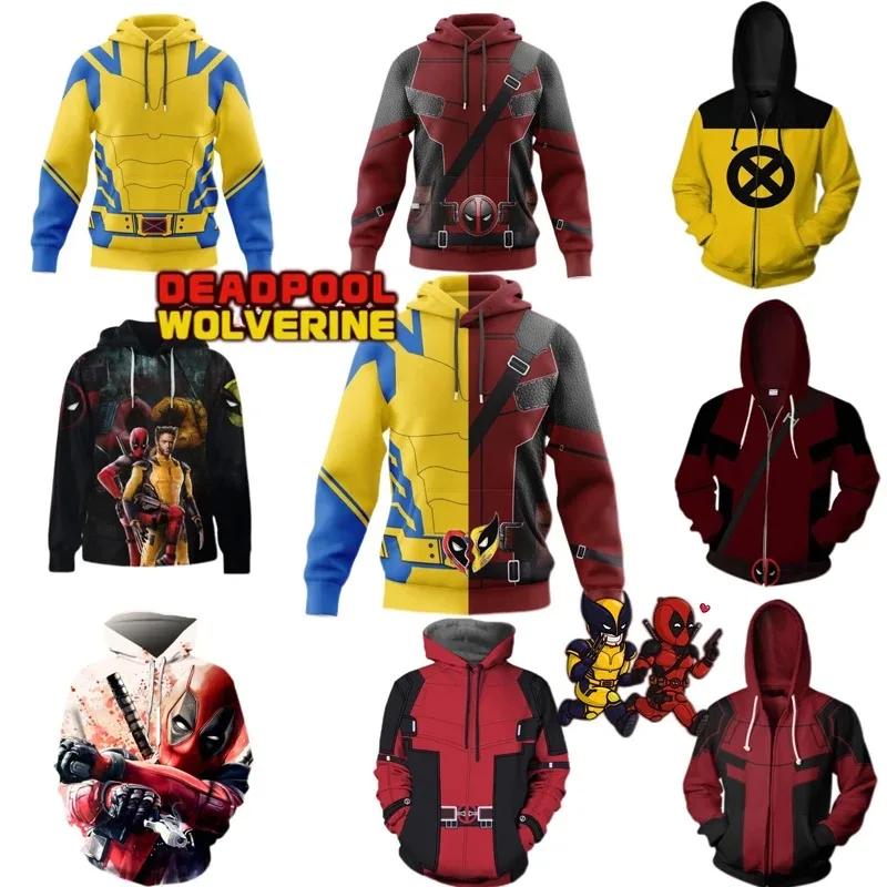 

Marvel Deadpool 3 Hoodies Deadpool & Wolverine Cosplay Costume Boys Sweatshirt Anime Printed Loose Hoodie for Christmas Gifts