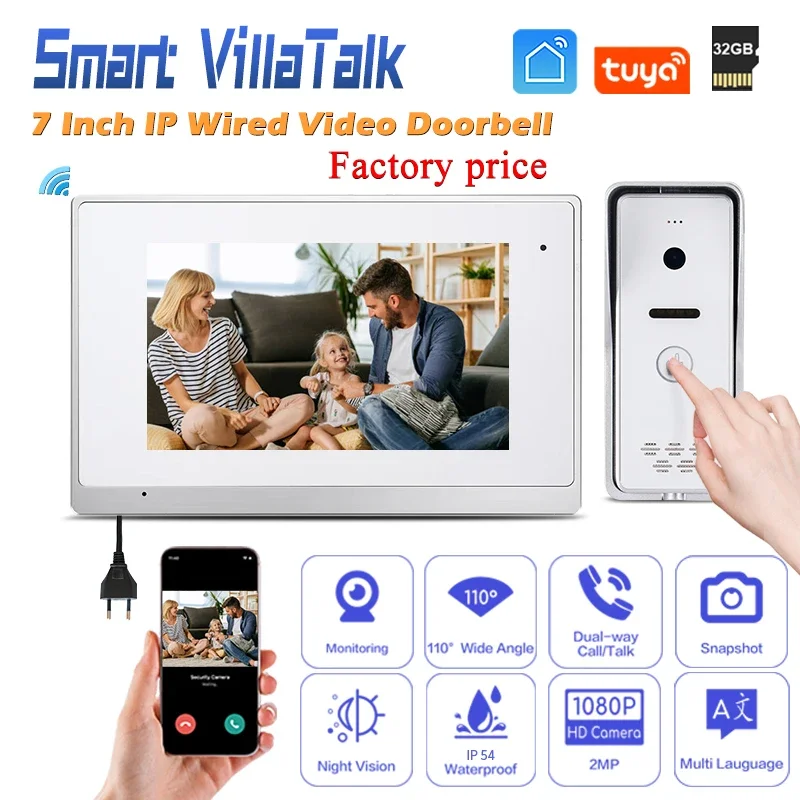 

Factory wholesale Network cable CAT5/6 connection Power Adapter POE tuya wifi smat home switch wired video doorphone for villa