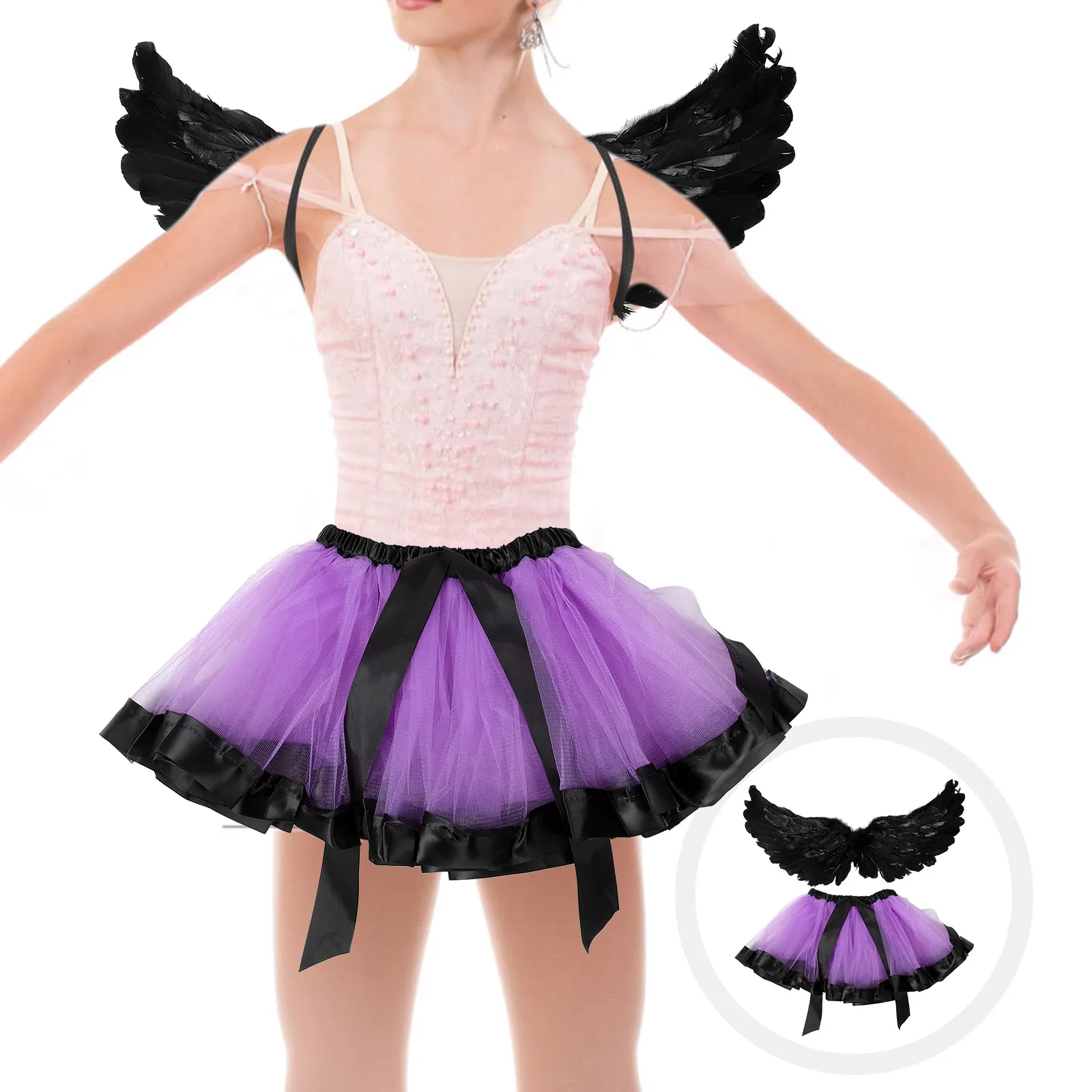 

Girls Tutu Cosplay Angel Prop Halloween Costumes Wings Mesh Dress Childrens Angel Prop