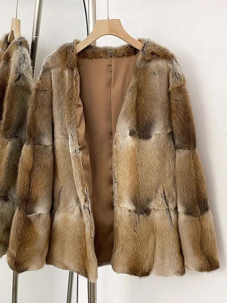 ZMEENNA 세련된 여성용 인조 모피 숏 코트 브라운과 화이트 체크 우아하고 따뜻한 겉옷 재킷 편안한 ZM3895