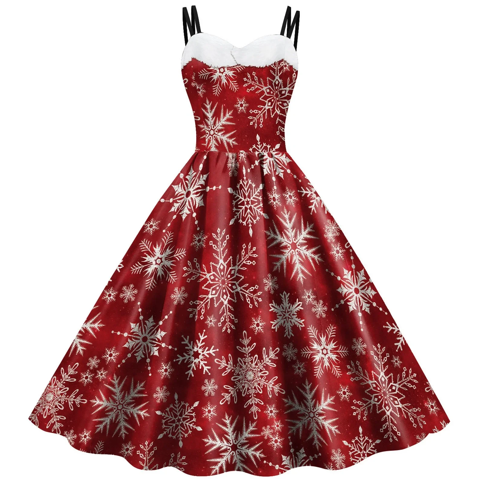 

Elegant Retro Vintage Hepburn Dress England Style Spaghettis Straps Elk Christmas Print Sexy Swing Costume Pinup Flare Tea Dress