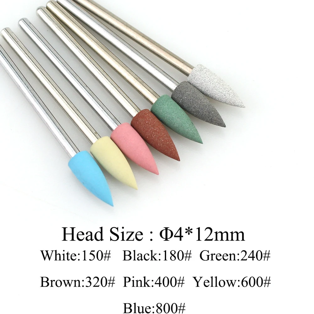 Cuspidal Head 7 Colors Rubber&Silicon Carbide Nail Buffer Electric Manicure Machine Nail Drill Accessories Tools Nail Bit