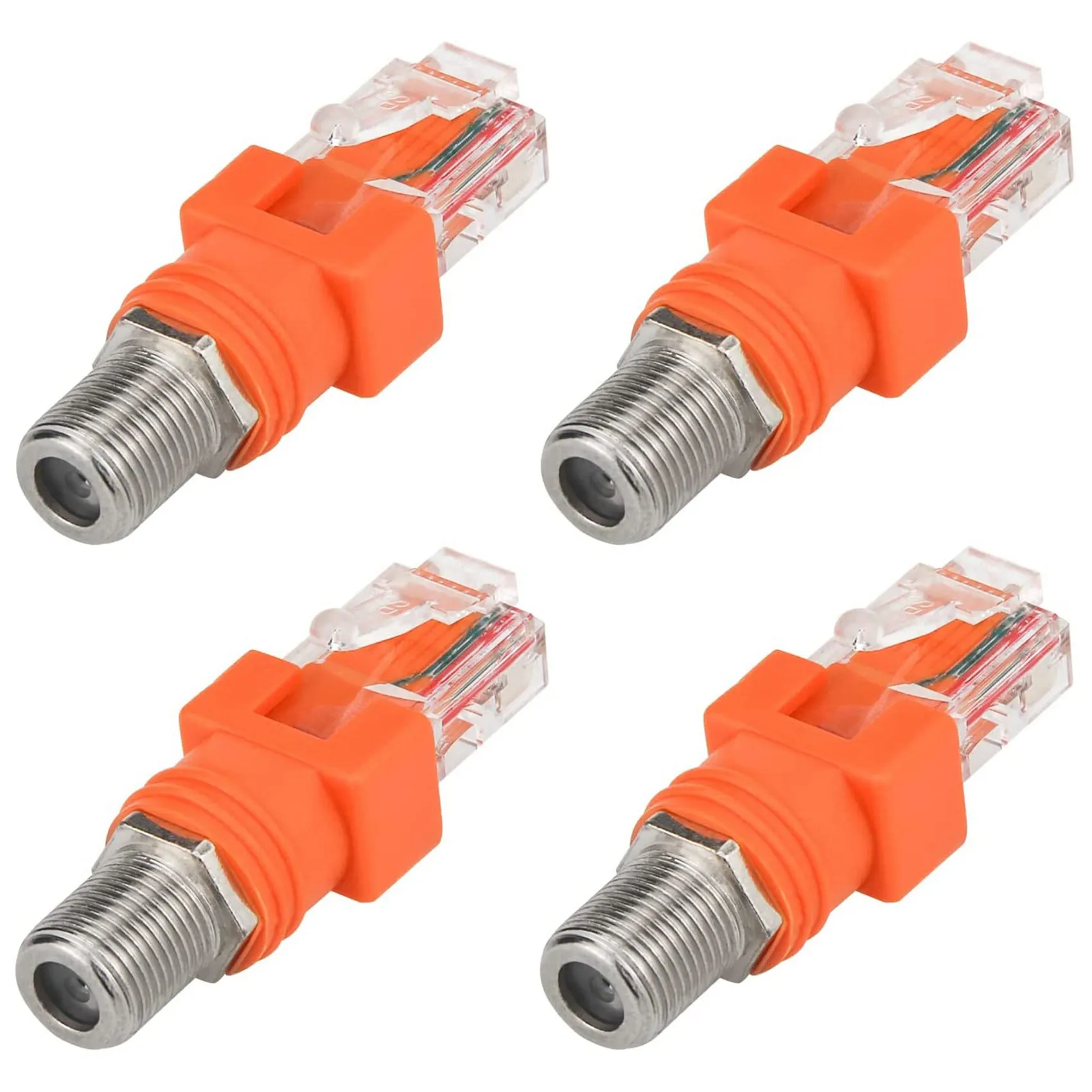 Coaxial to Ethernet Adapter 4 Pack Coax RF F Female to RJ45 Male Converter for Line Tester