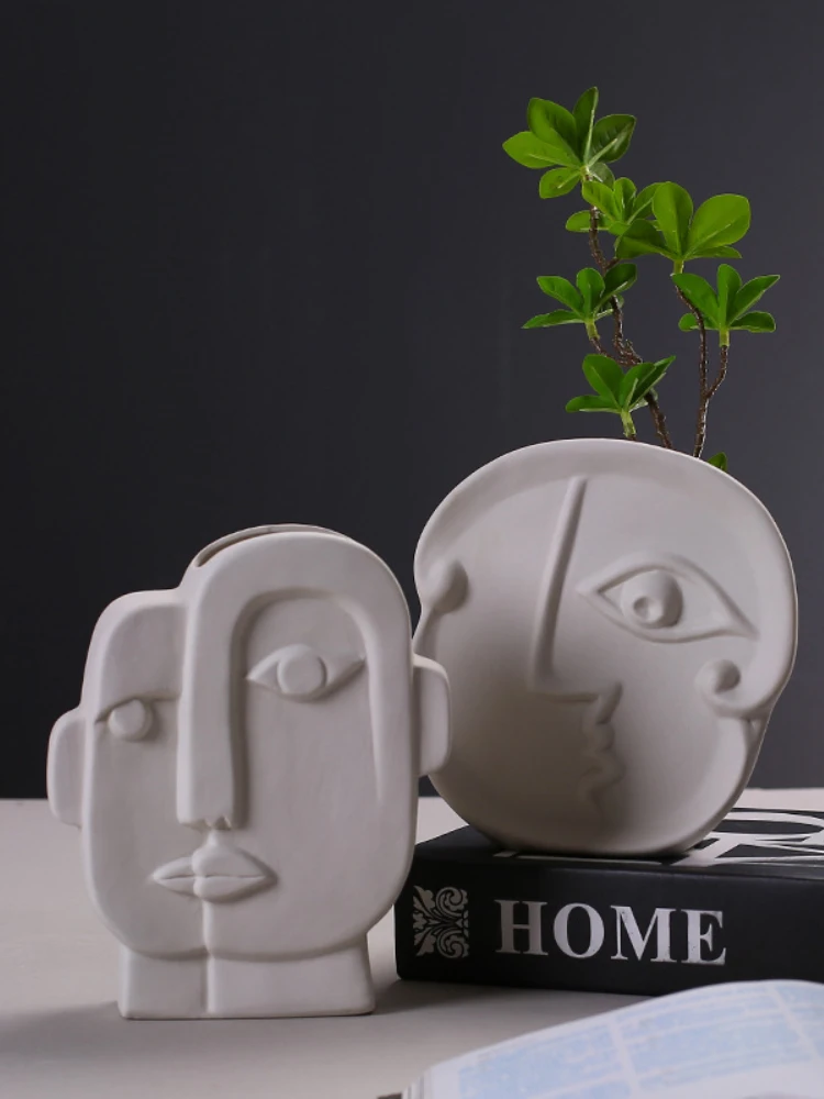 Nordic Abstract Human Face Vase Porcelain Flower Vase Home Decor Living Room Flowerpots Head Sculpture Decoration Ornaments