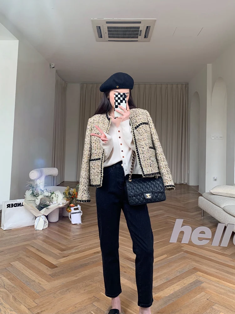 

Джинсы женские 77Store Thiened с высокой талией, прямые, зимние, новые, универсальные, утягивающие, из денима, длиной 7/8