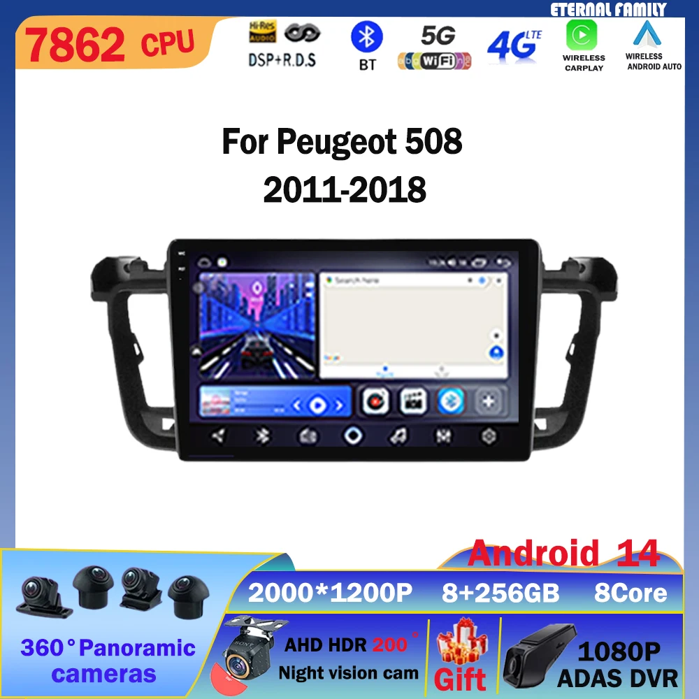 

Wireless Carplay Auto Radio 2 Din Android Car Multimedia Player For Peugeot 508 2011-2018 Stereo Head unit GPS Navigation Audio