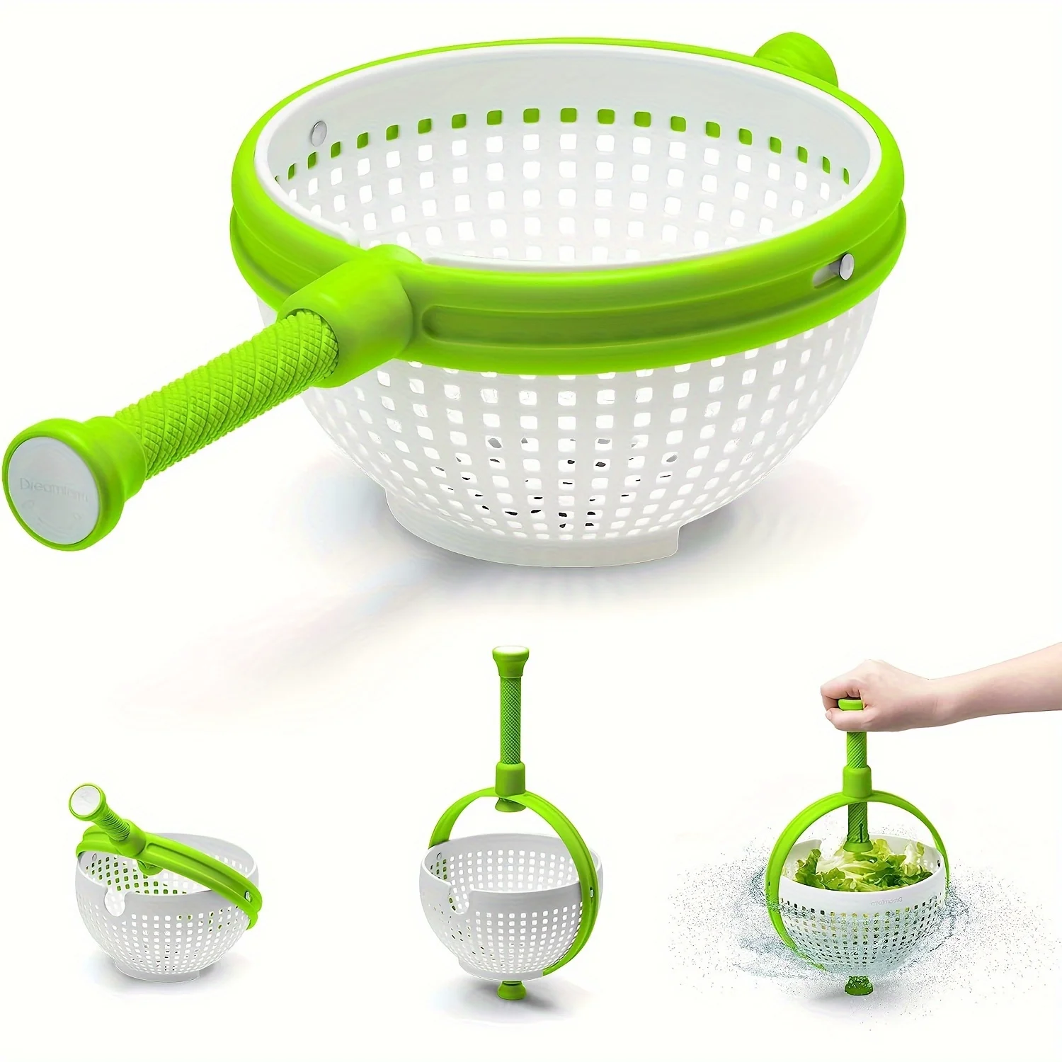 2-In-1 Salad Spinner & Colander - Easy-To-Use, Space-Saving Design With Collapsible Handle - Durable Abs , No Electricity Needed