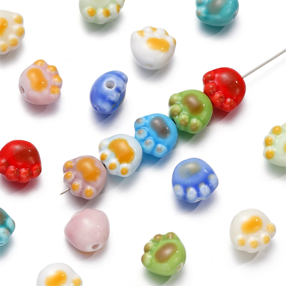 

10 шт. 12x12,5 мм керамические бусины с кошачьими когтями, милые разделители, свободные бусины для браслета, ожерелья, аксессуары для изготовления ювелирных изделий своими руками