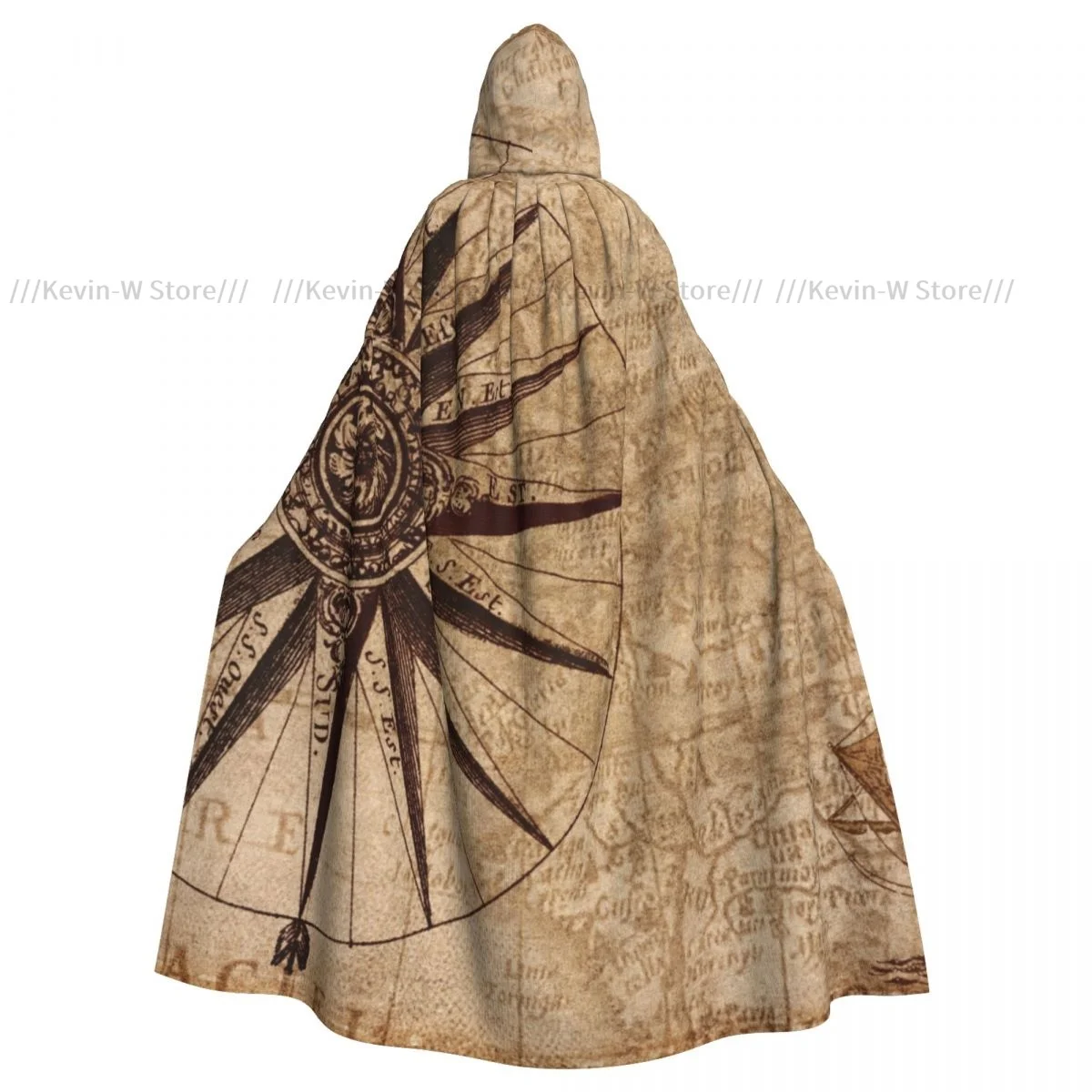 

Compass Nautical Vintage Map Hooded Cloak Polyester Unisex Witch Cape Costume Accessory