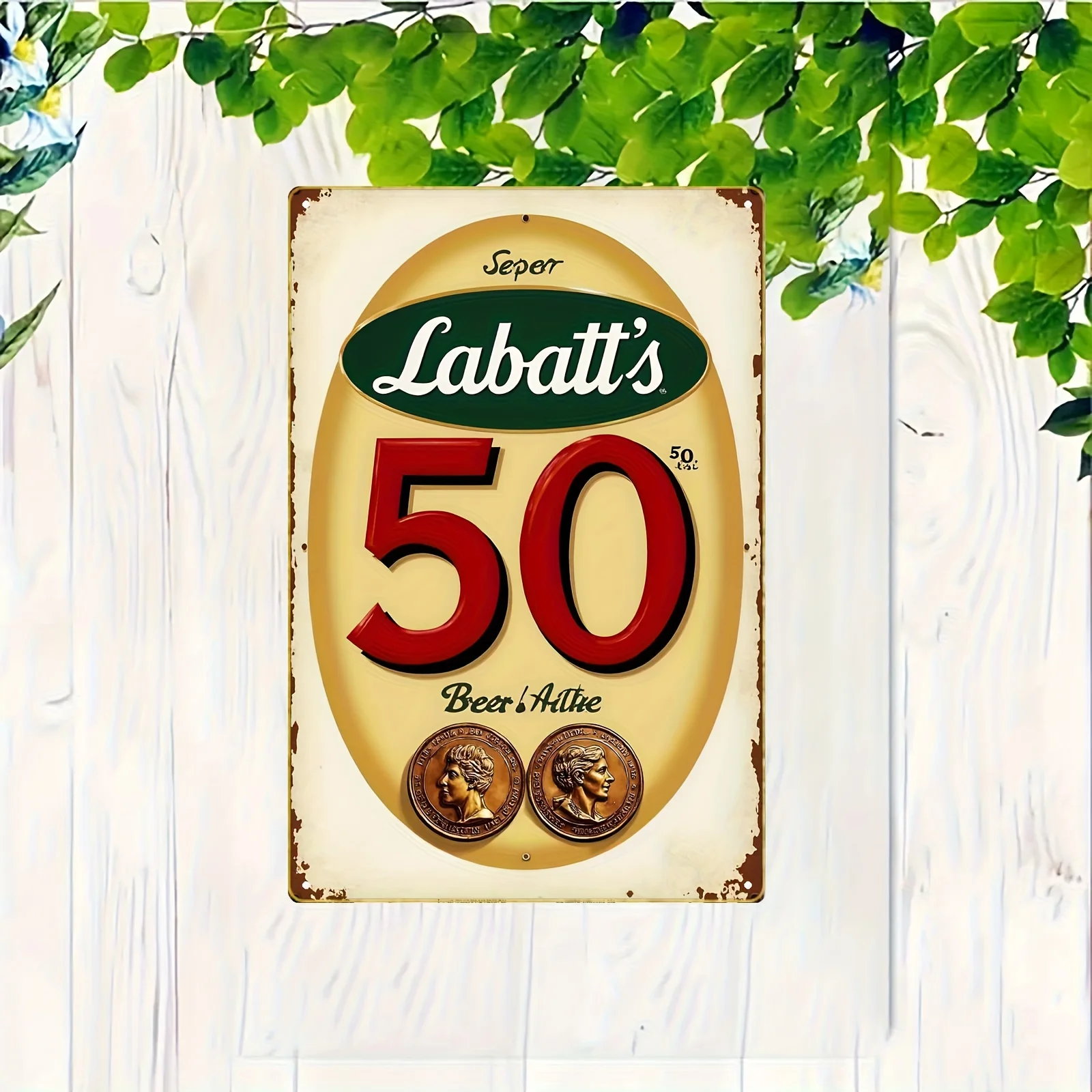 [2D Flat] Labatt's 50 Beer Label Replica Metal Sign, Vintage Distressed Iron Wall Decor for Man Cave, Garage, Pub and Home Bar.