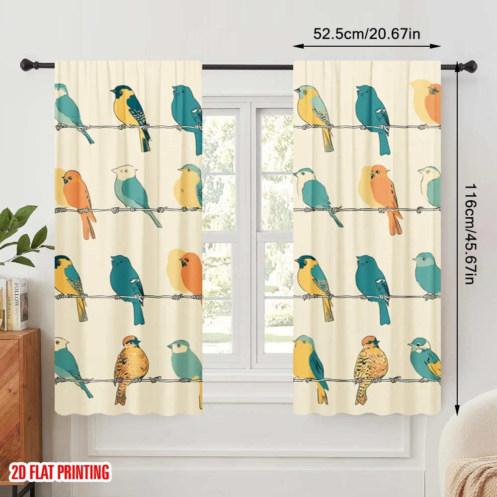 2pcs,2D plane printing Curtains&Window Treatment Colorful Birds On Branches Polyester (without rod) Outdoor Decorations Ldeal