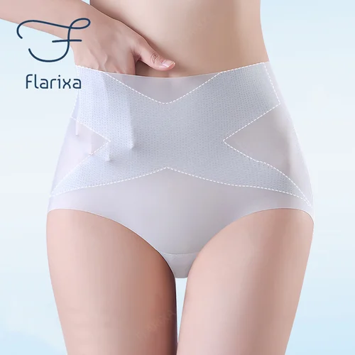 Imagen 2 del producto Flarixa-bragas de cintura alta sin costuras para mujer, 3 piezas, ultrafinas, de seda de hielo, cómodas, ropa interior antibacteriana