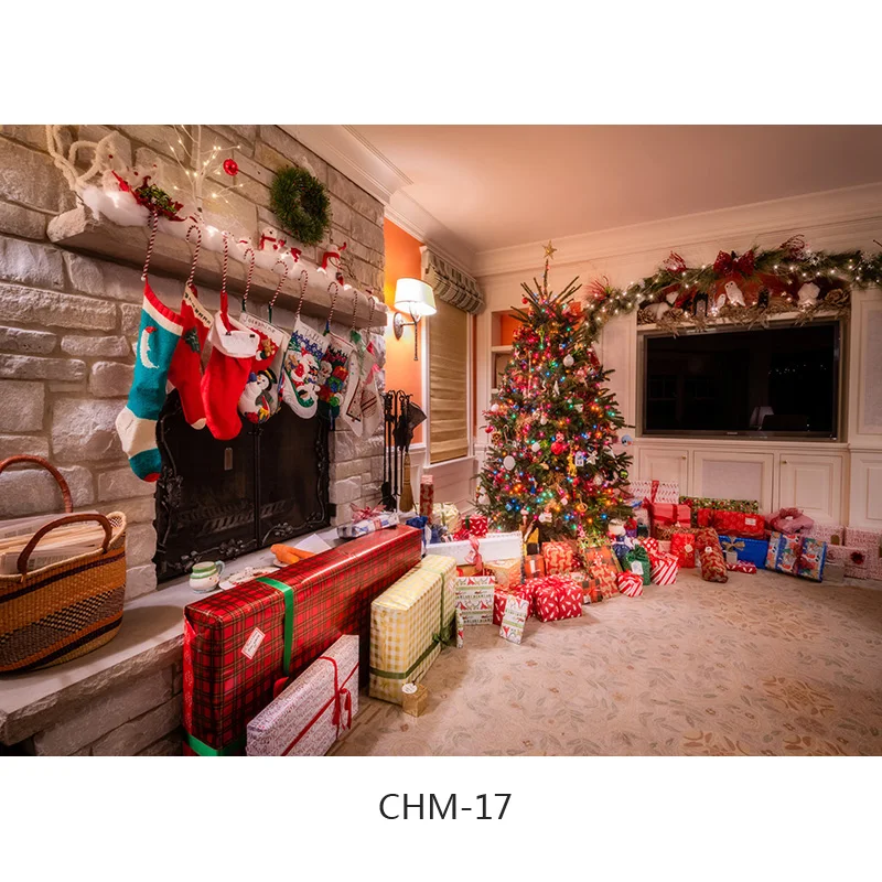 SHENGYONGBAO Christmas Day Photography Backdrops Prop Christmas Tree Fireplace Photographic Background Cloth CHM-011