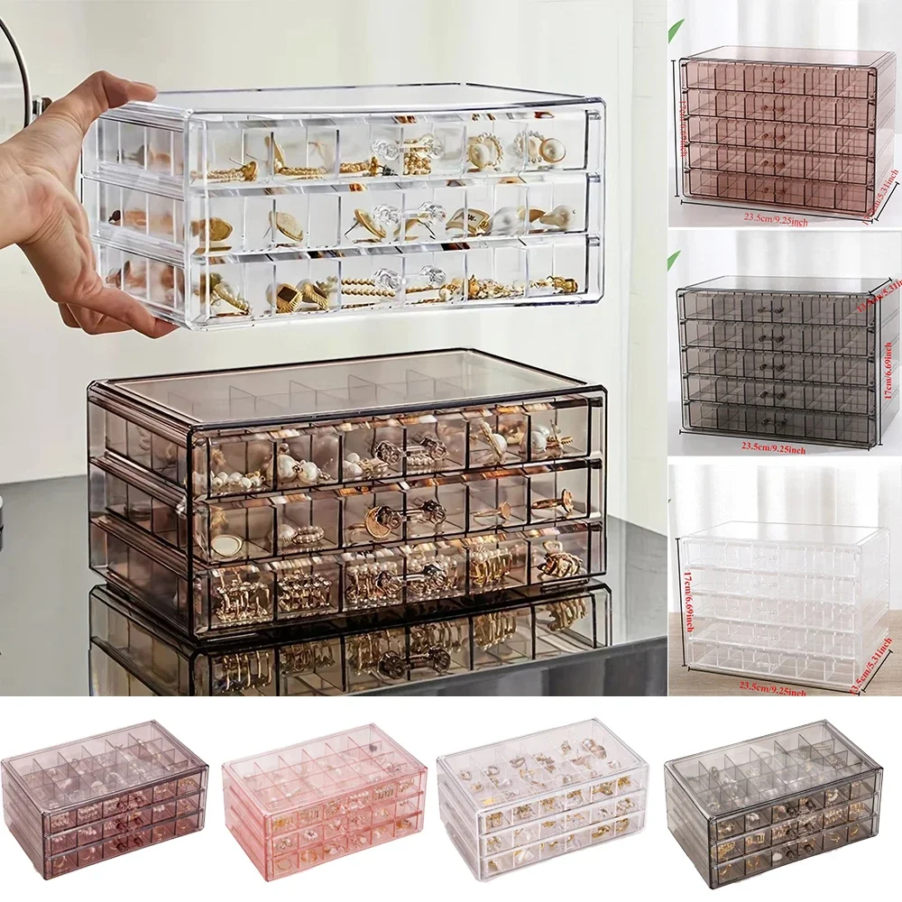 3Layer Desktop Storage Box 72/120 Grids Large Capacity Transparent Jewelry Boxes Rings Earrings Necklace Sundries Case Organizer